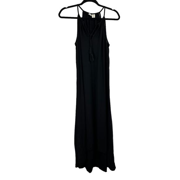 Artisan NY Black Maxi Dress M Split Neck Sleeveless Boho Chic - Picture 1 of 7